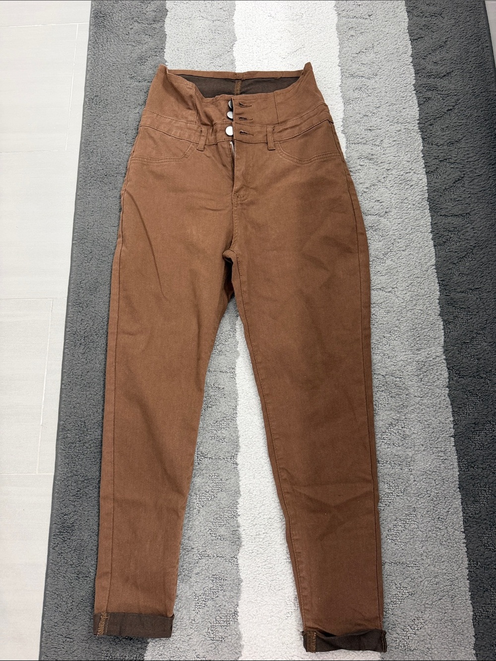 High-Waist Brown Women's Skinny Pants